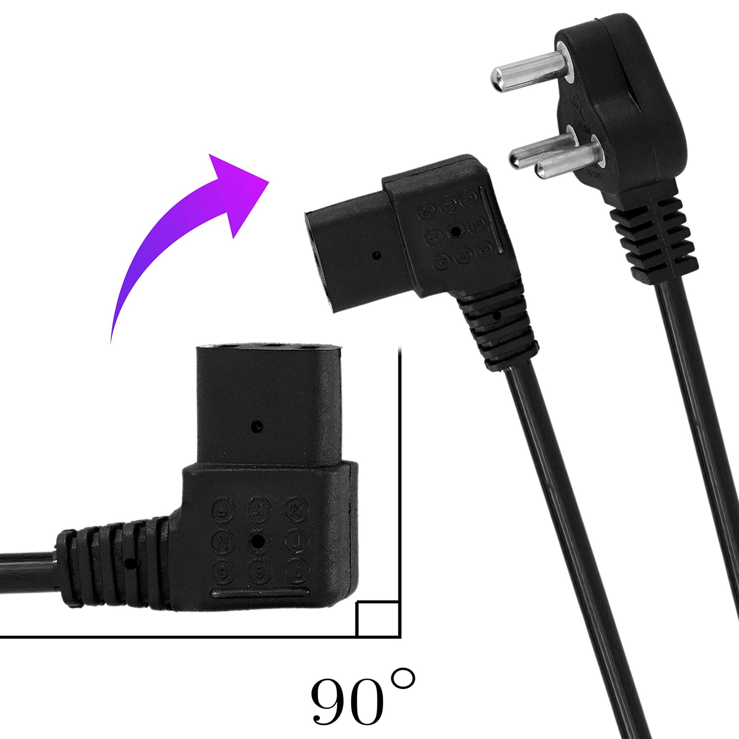 Storite 1.5M 90 Degree L Shape Power Cable for PC 3 Pin PC Power Cable 18AWG IEC Mains Kettle Lead Replacement Cord for Desktop, Monitor & Printer - Black
