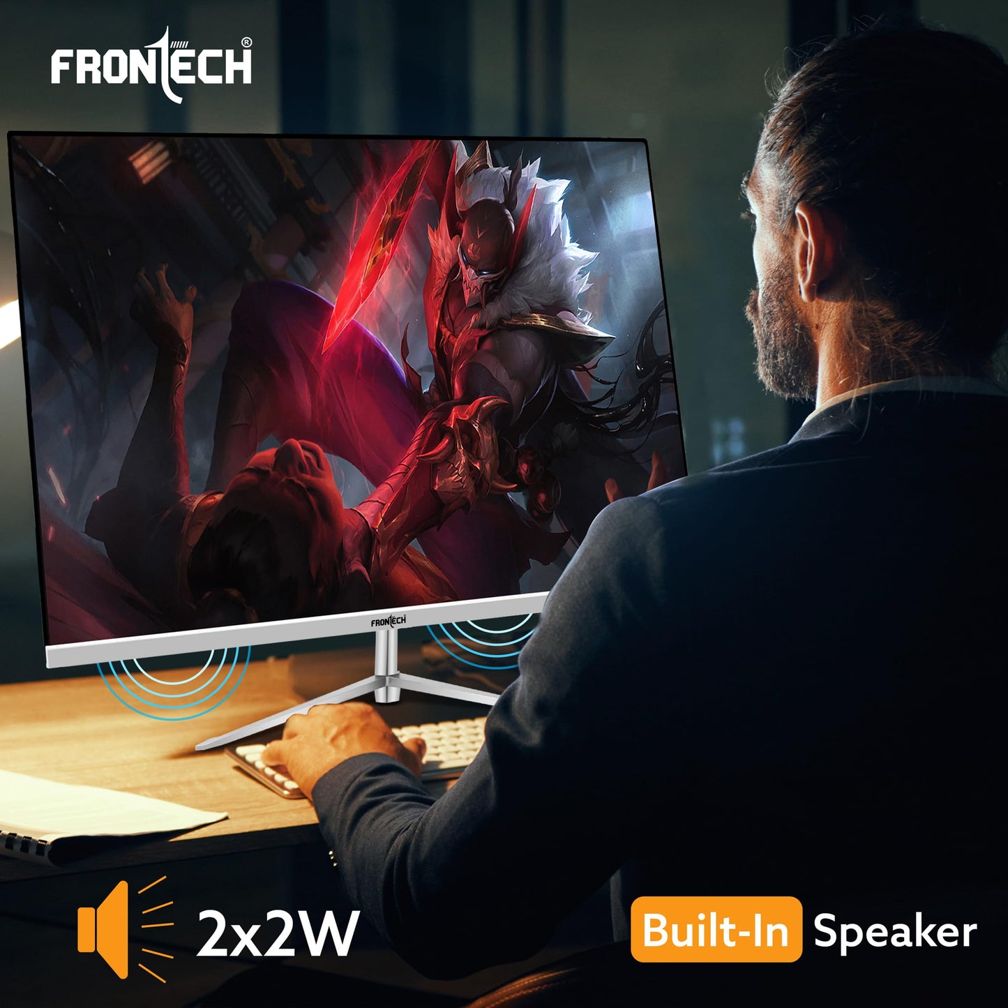 FRONTECH 27 Inch Ultima Series LED Monitor | Refresh Rate 75Hz,IPS Panel | Full HD 1080p, Wall Mountable-Slim & Stylish Design | HDMI & VGA Ports,Built-in Speaker (MON-0053,White)