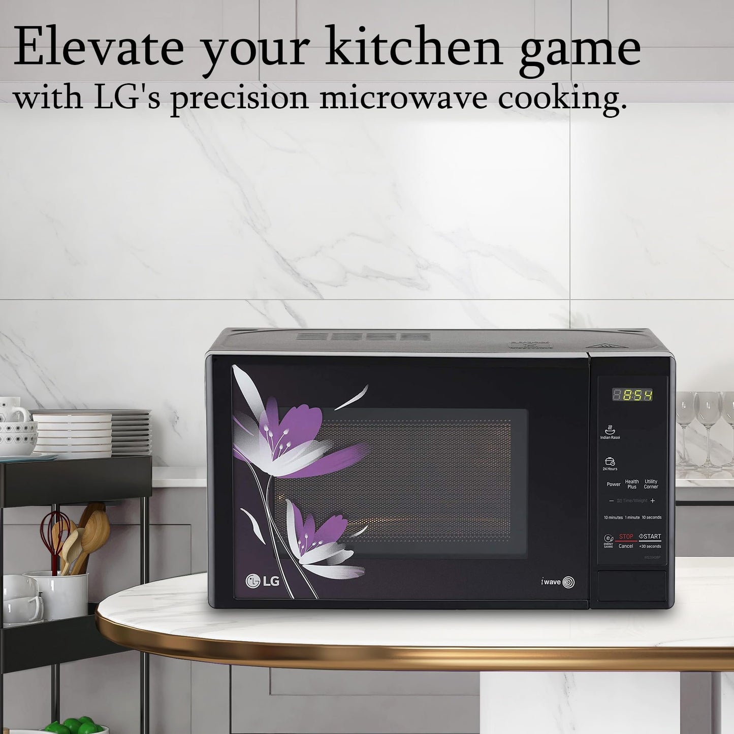 LG 20 L Solo Microwave Oven (MS2043BP, Black, Health plus Menu, I-Wave Technology, Indian Cuisine, Even Reheat & Defrost, Auto Cook Menu, Anti-Bacterial Cavity & Steam Clean)