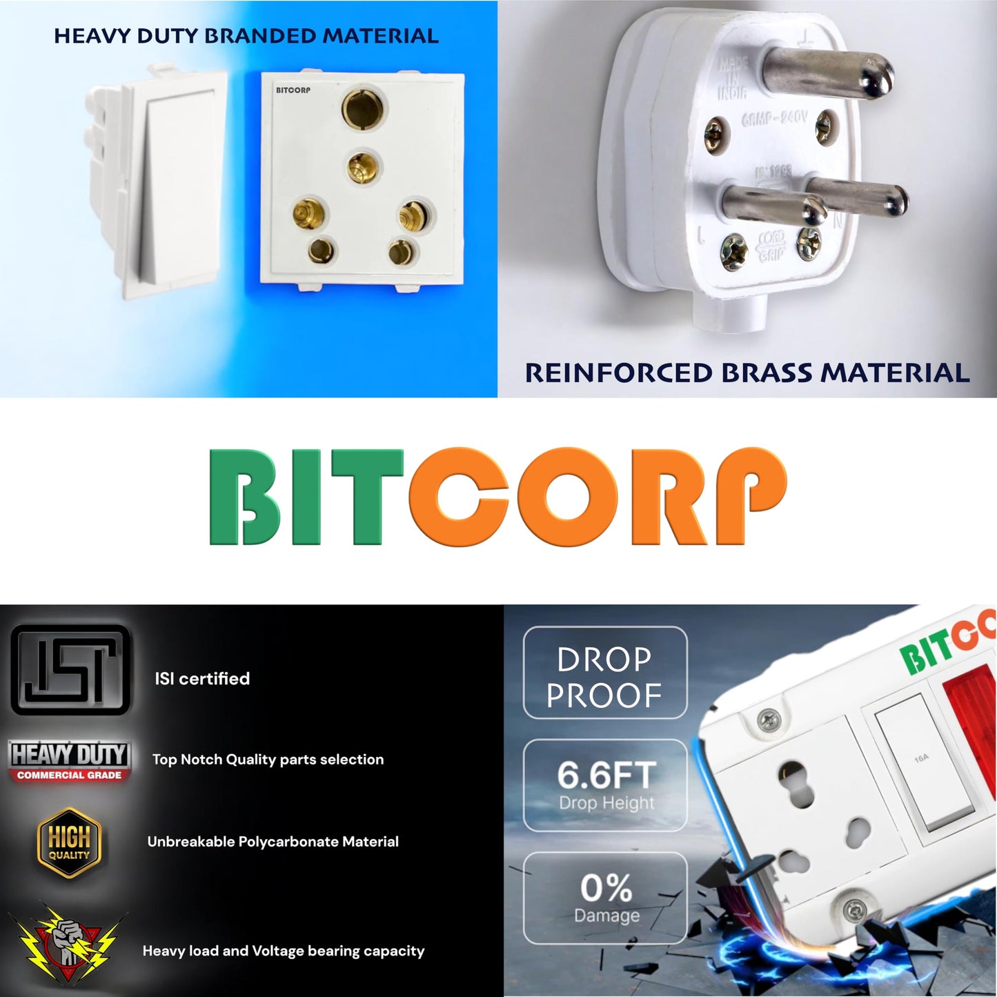 Bitcorp Single Socket Extension Board 1 Way Plug and 1 Switch 15A 16A 20A (2500W) 5 Meter Long Length Cable Cord Compatible with Ac, Fridge, Washing Machine, Microwave and Heavy Appliances (White)