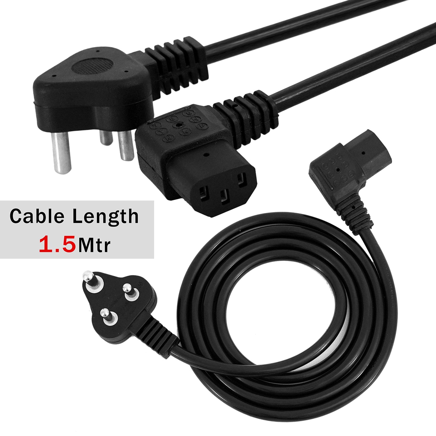 Storite 1.5M 90 Degree L Shape Power Cable for PC 3 Pin PC Power Cable 18AWG IEC Mains Kettle Lead Replacement Cord for Desktop, Monitor & Printer - Black