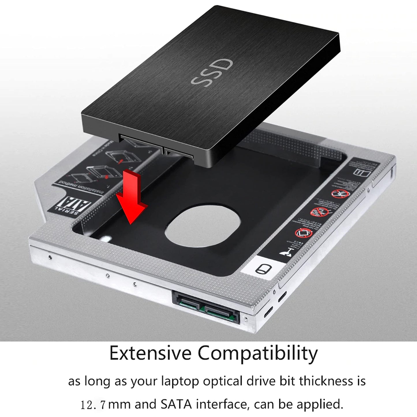 Storite SATA 2nd 2.5'' Hard Drive Caddy for 12.7mm Universal CD/DVD-ROM (for SSD and HDD)