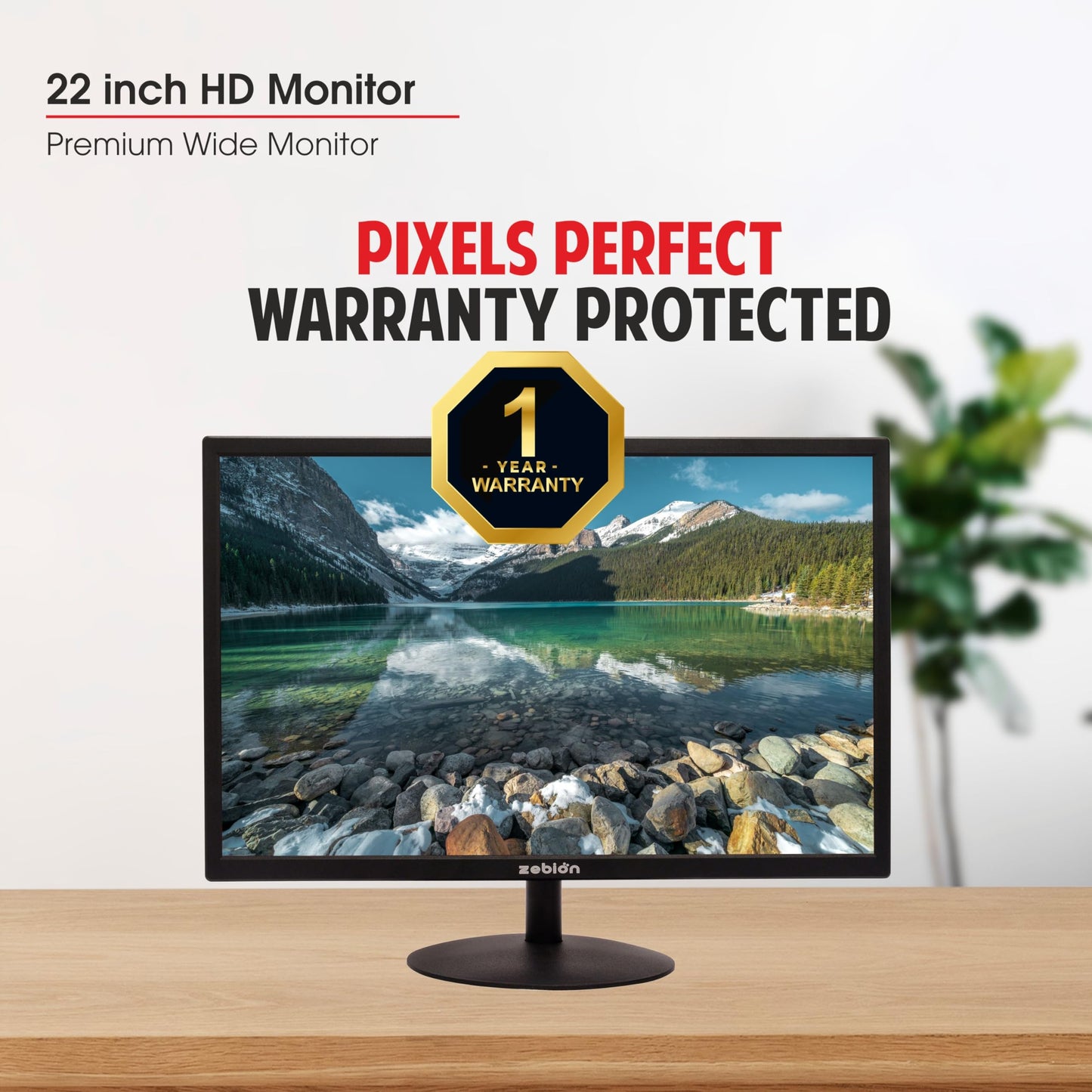 Zebion LED Monitor with 22 HD with Supporting HDMI& VGA Input, Glossy Panel, Slim Feature and Wall mountable Monitor with high Feature