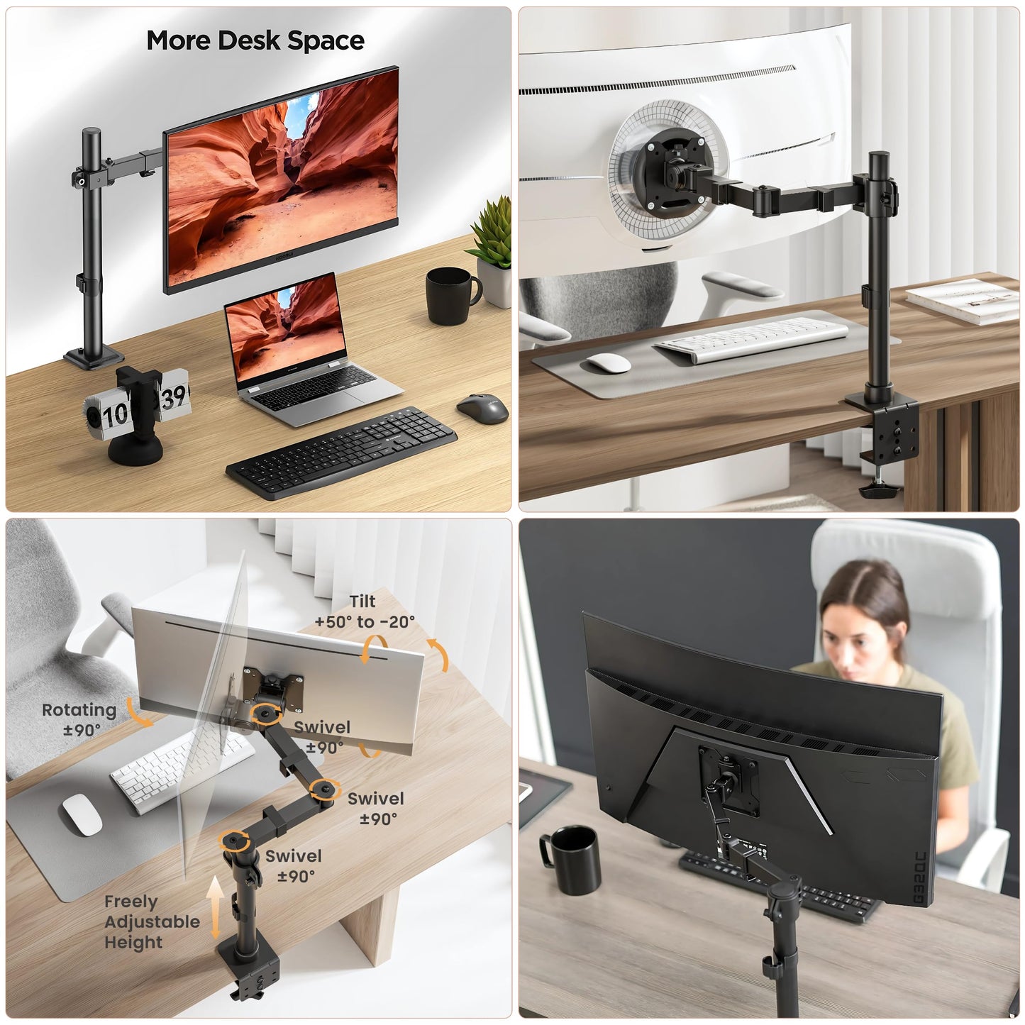BIJASANI Single Monitor Stand for Desk Mount, Monitor Stand for Trading Monitor Setup at Home, Single Monitor Stand for Table, Arm Holds Upto 32 Inch Monitor of 10 KG Weight Each