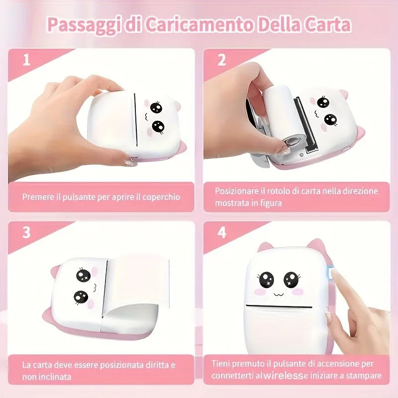 Mini Portable Thermal Printer - Instant Print, Compatible with iOS/Android, for Photos, Labels, Notes, Wireless, USB Charging