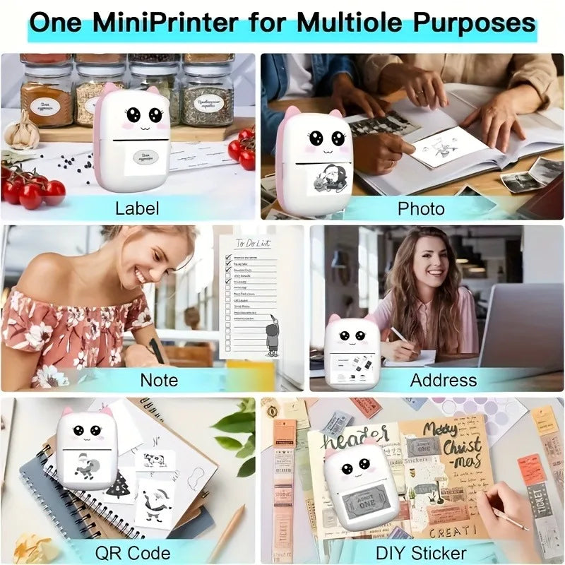 Mini Portable Thermal Printer - Instant Print, Compatible with iOS/Android, for Photos, Labels, Notes, Wireless, USB Charging