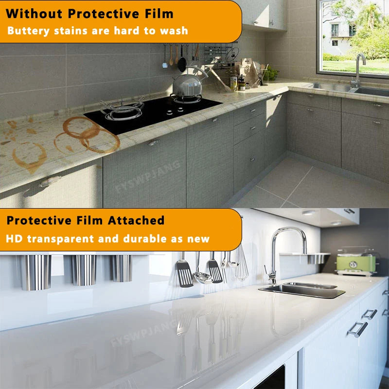 Adhesive Desktop Protective Film Glossy Transparent PET Scratch Resistant Kitchen Heat Resistant Furniture Sticker Home Sticker