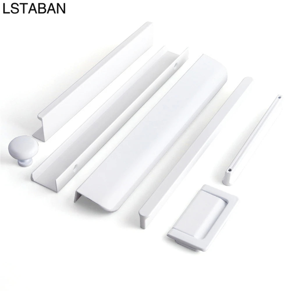 Modern White Length Cabinet Handle Hidden Kitchen Cabinet Drawer Pull Furniture Cupboard Wardrobe Door Knob Hardware Long Handle