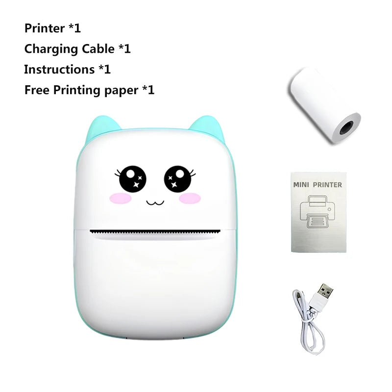Mini Portable Thermal Printer - Instant Print, Compatible with iOS/Android, for Photos, Labels, Notes, Wireless, USB Charging