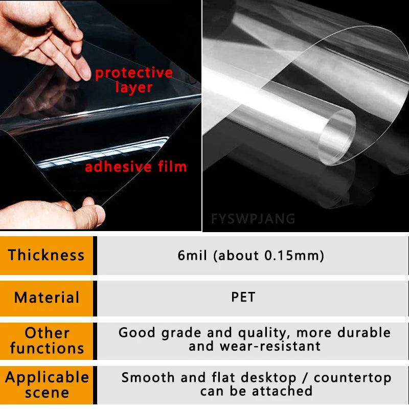 Adhesive Desktop Protective Film Glossy Transparent PET Scratch Resistant Kitchen Heat Resistant Furniture Sticker Home Sticker