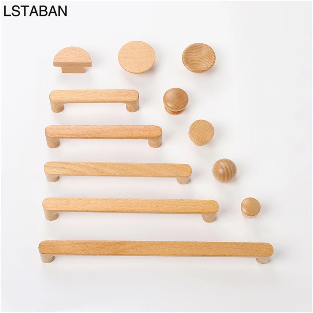 Nordic Wooden Cabinet Handles Solid Wood Furniture Kitchen Door Handle Wardrobe Cupboard Drawer Knobs Hardware Round Pull Handle