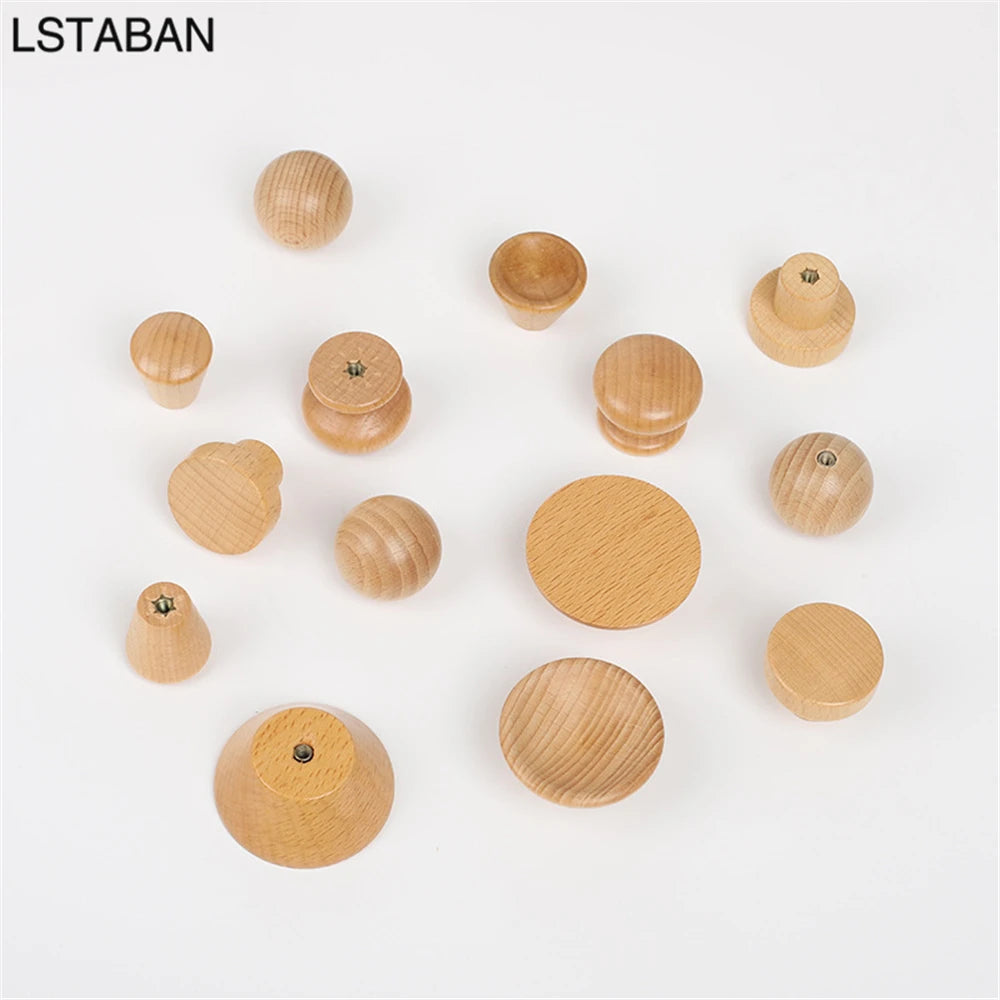 Nordic Wooden Cabinet Handles Solid Wood Furniture Kitchen Door Handle Wardrobe Cupboard Drawer Knobs Hardware Round Pull Handle