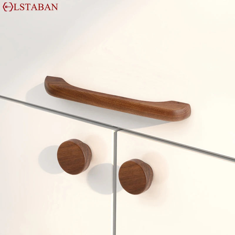 Walnut Beech Kitchen Cabinet Handle Drawer Solid Wood Furniture Door Drawer Round Knob Cupboard Wooden Handle Hardware Long Pull