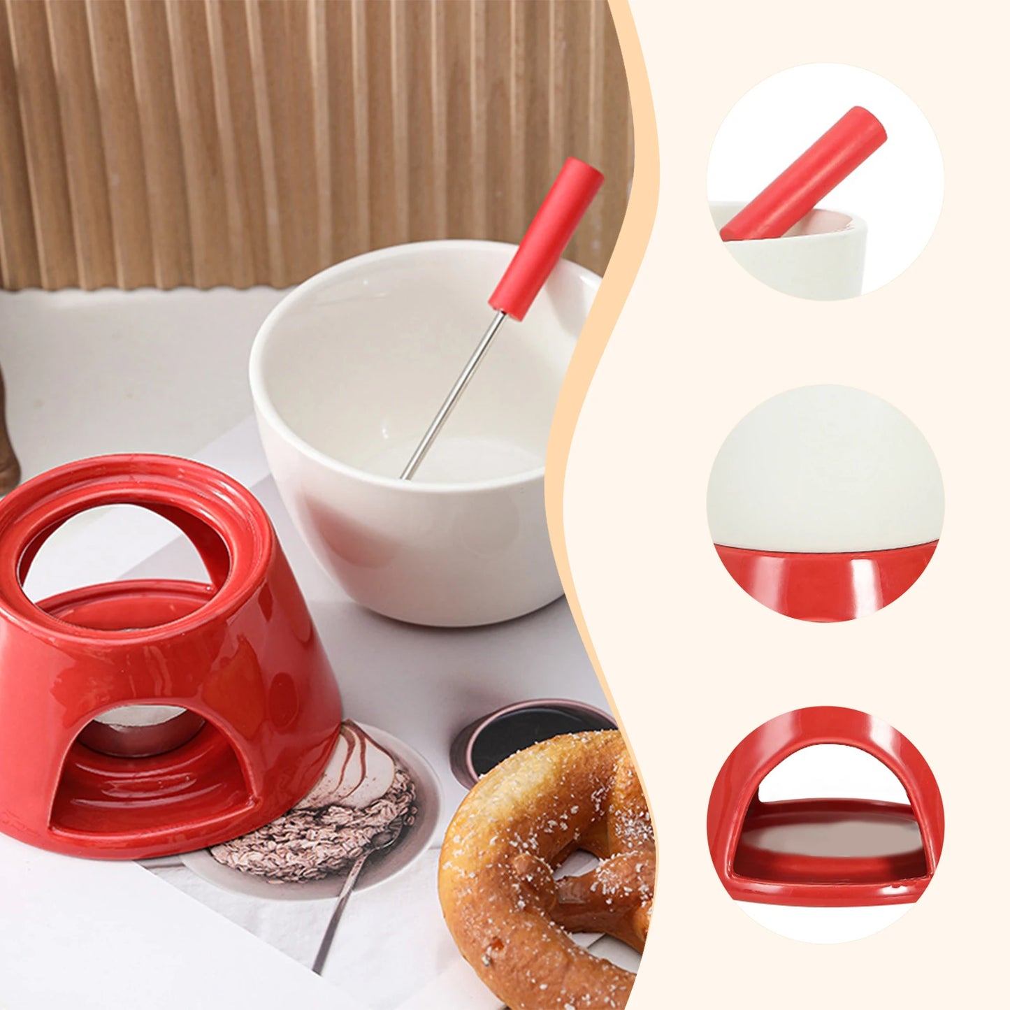 1 Set Ceramic Chocolate Fondue Pot Porcelain Melting Pot Butter Warmer for Kitchen Candy Dessert Caramel Appliances