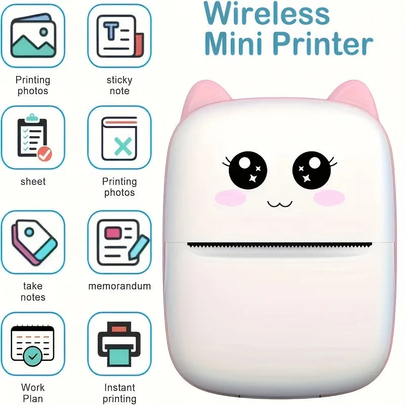 Mini Portable Thermal Printer - Instant Print, Compatible with iOS/Android, for Photos, Labels, Notes, Wireless, USB Charging
