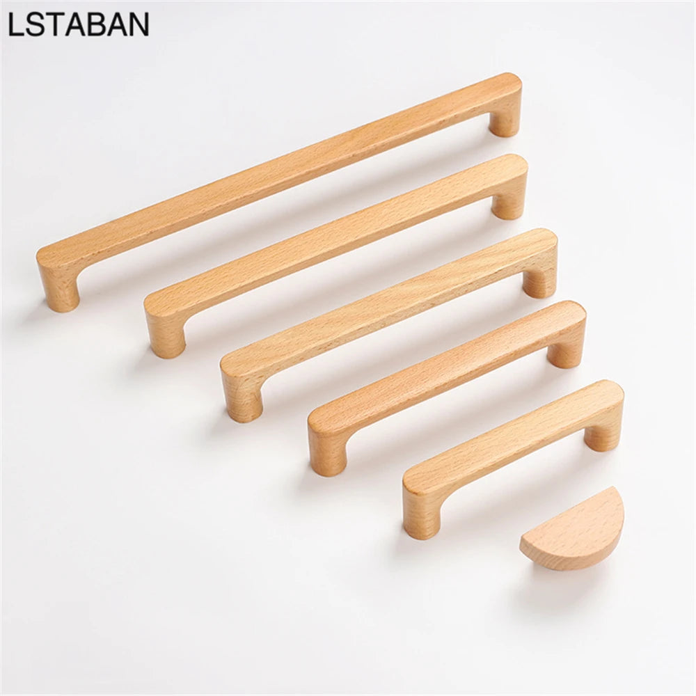 Nordic Wooden Cabinet Handles Solid Wood Furniture Kitchen Door Handle Wardrobe Cupboard Drawer Knobs Hardware Round Pull Handle