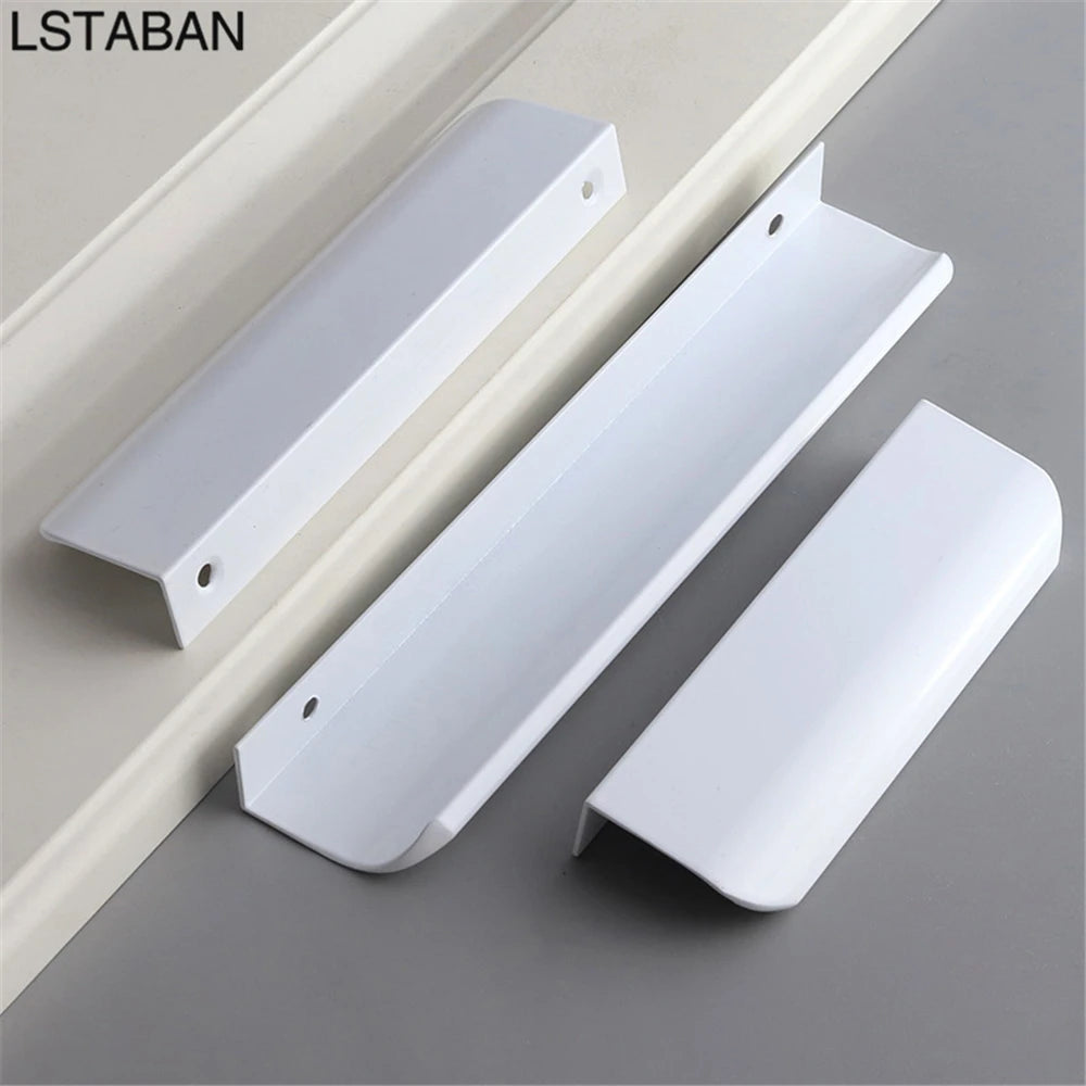 Modern White Length Cabinet Handle Hidden Kitchen Cabinet Drawer Pull Furniture Cupboard Wardrobe Door Knob Hardware Long Handle
