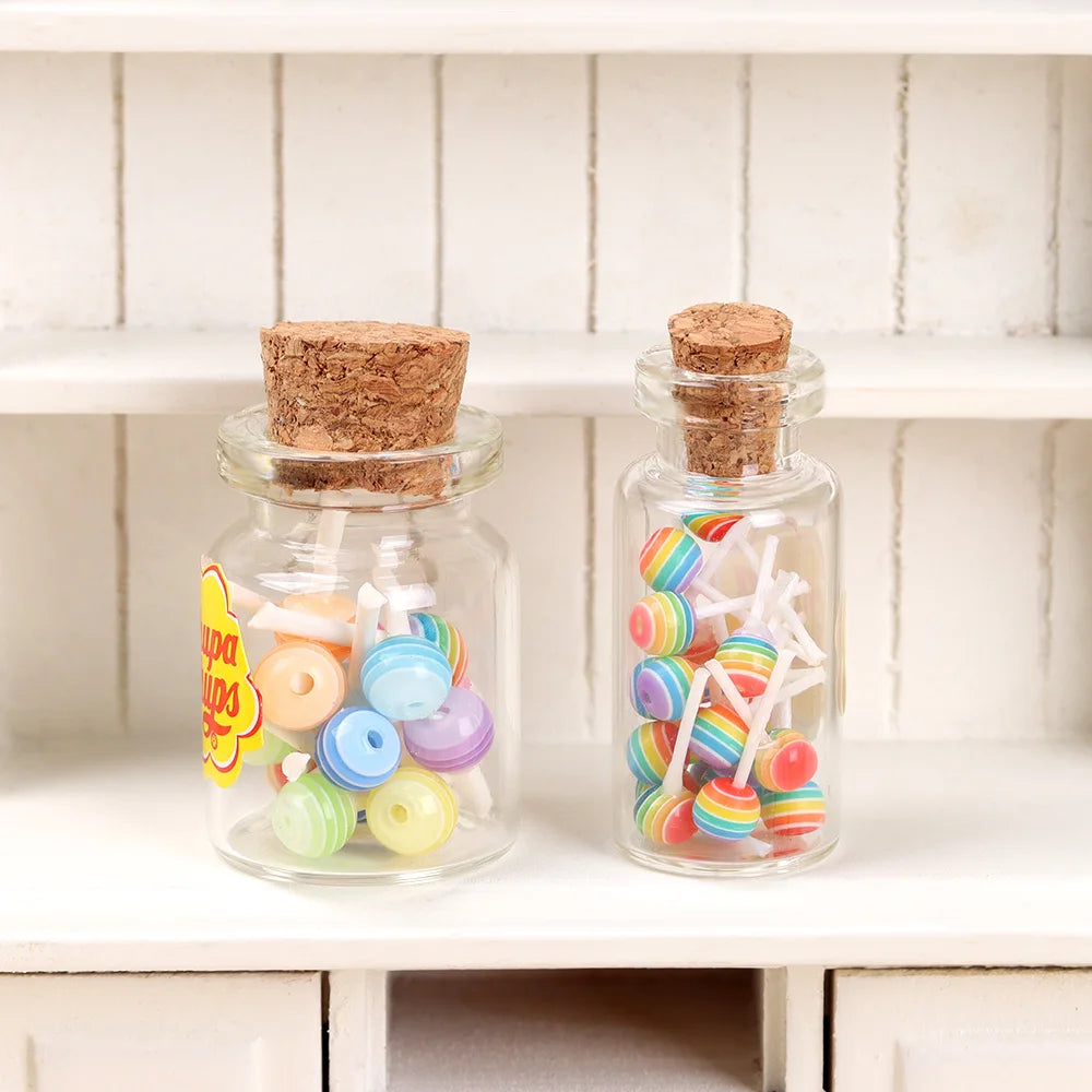 New 1/12 Miniature Food Dessert Sugar Mini Lollipops With Case Holder Candy For Doll House Kitchen Furniture Toys Accessories