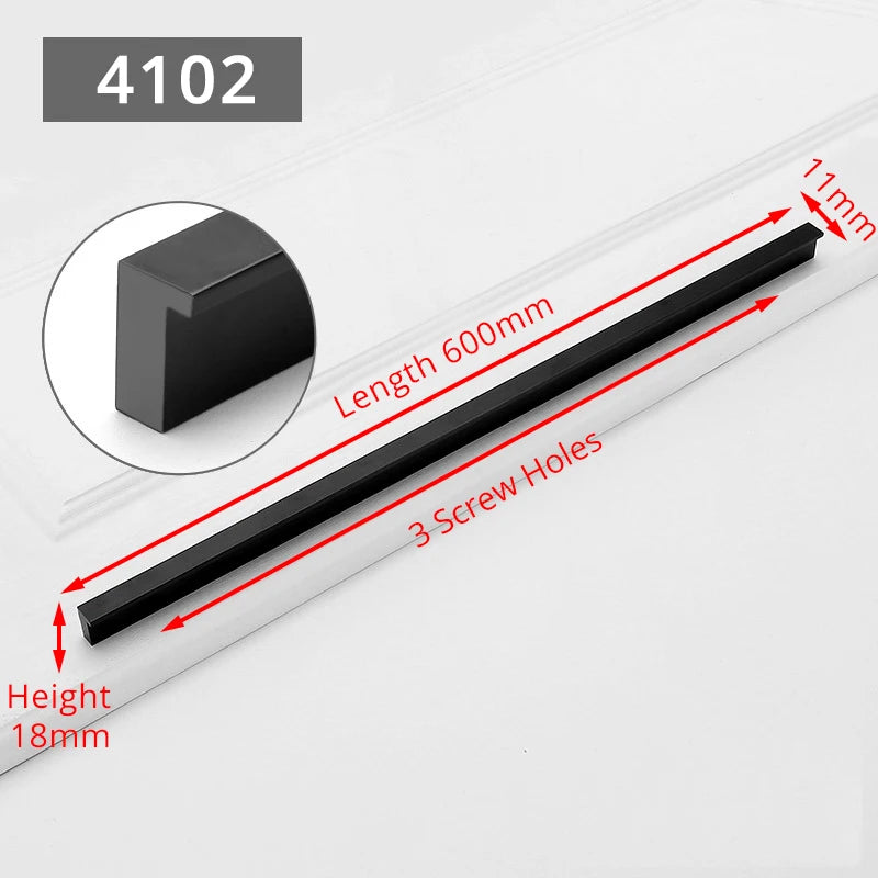 KAK Fashion Black Hidden Cabinet Handles Aluminum Alloy Kitchen Handles Cupboard Pulls Drawer Knobs Furniture Room Door Hardware