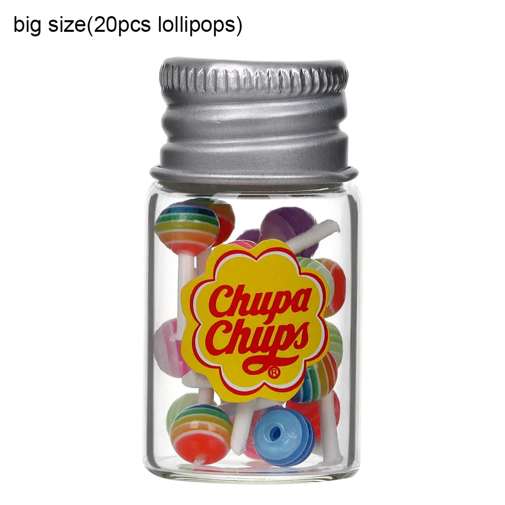 New 1/12 Miniature Food Dessert Sugar Mini Lollipops With Case Holder Candy For Doll House Kitchen Furniture Toys Accessories