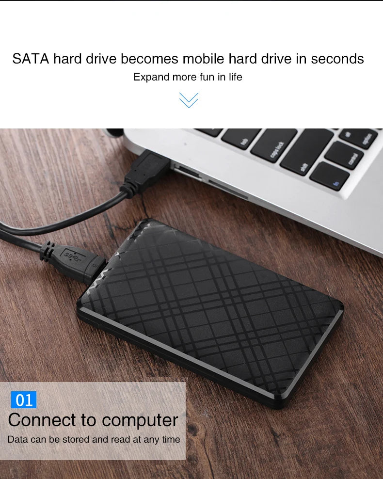 T43 Case Hd Externo USB 3 0 For 2.5 Inch SATA2 3 Hard Drive Box Mobile HDD Case With Cable Support 6TB High Speed HDD Enclosure