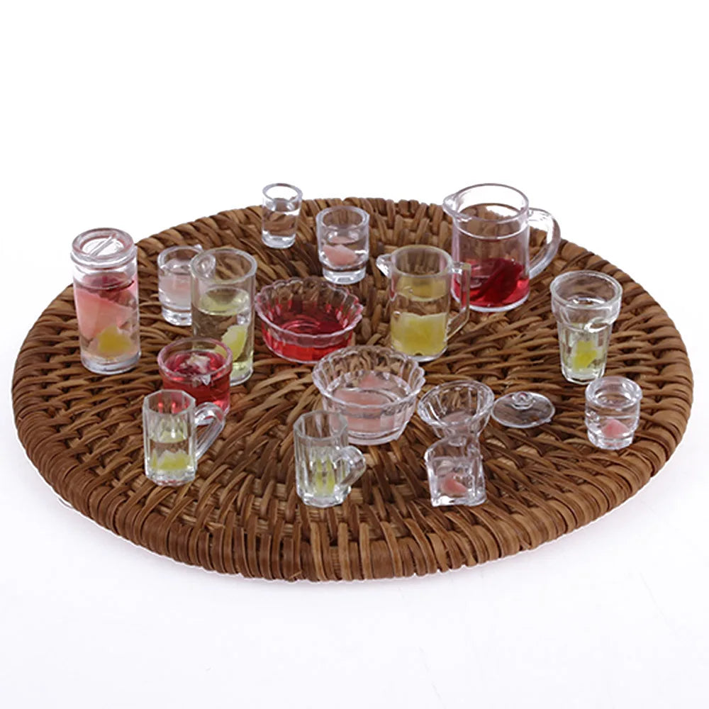 15Pcs/lot Doll Mini Tableware Miniature Cup Dish Bowl Set Dollhouse Miniature Toy Doll Food Kitchen living Room Accessories