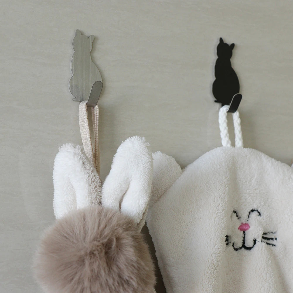 2PCS Cat Pattern Hooks Self Adhesive Cute No-Trace Rack Storage Holder Door Hanging Super Strong Hanger Bathroom Kitchen Decor