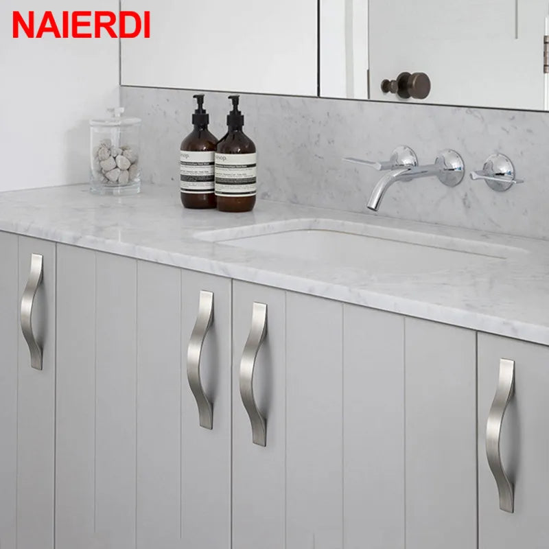 NAIERDI Aluminum Alloy Kitchen Door Handles Cabinet Handles Drawer Knobs Wardrobe Door Handles Brushed Modern Style Hardware