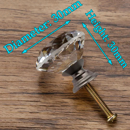 KAK 30mm Diamond Shape Design Crystal Glass Knobs Cupboard Pulls Drawer Knobs Kitchen Cabinet Handles Furniture Handle Hardware