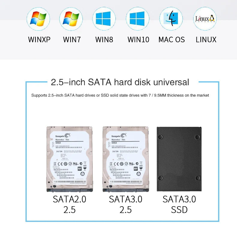 T43 Case Hd Externo USB 3 0 For 2.5 Inch SATA2 3 Hard Drive Box Mobile HDD Case With Cable Support 6TB High Speed HDD Enclosure