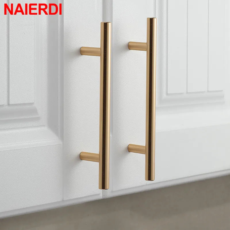 NAIERDI Stainless Steel Straight Cupboard Handles Knobs Brushed Black Gold Kitchen Door Handles Cabinet Pull Furniture Handle