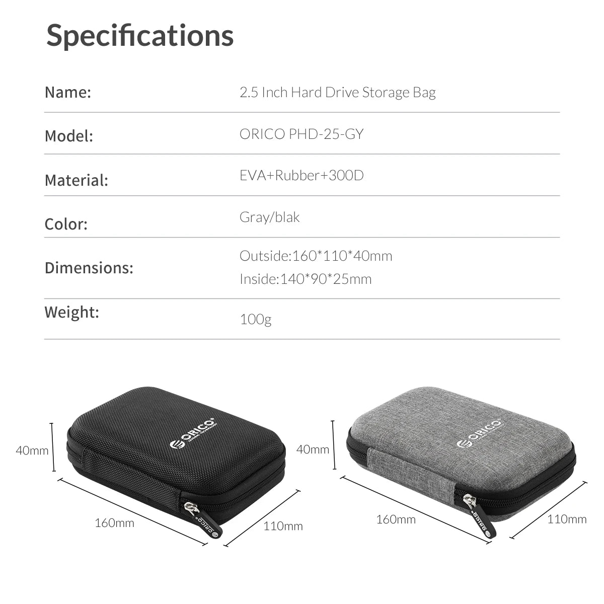 ORICO 2.5 Inch HDD Box Bag Case Portable Hard Drive Bag for External Portable HDD hdd box case storage Protection Black/Red/Blue