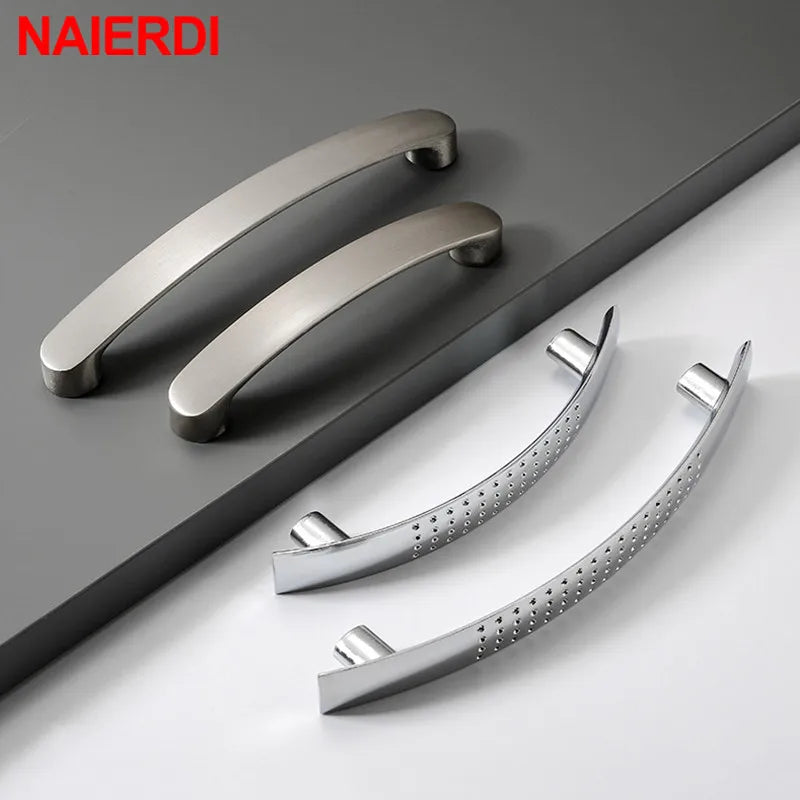 NAIERDI Aluminum Alloy Kitchen Door Handles Cabinet Handles Drawer Knobs Wardrobe Door Handles Brushed Modern Style Hardware