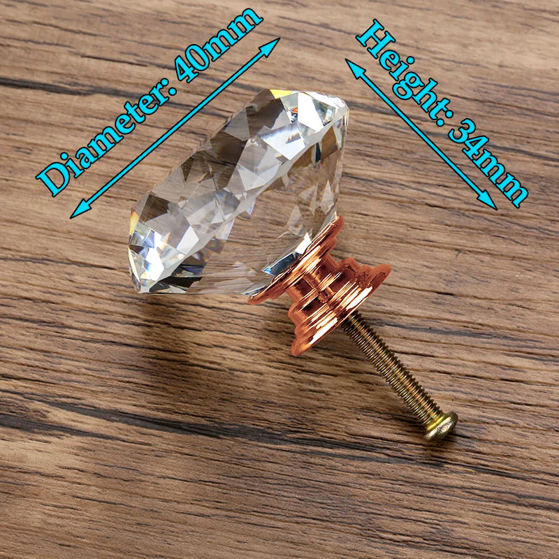 KAK 30mm Diamond Shape Design Crystal Glass Knobs Cupboard Pulls Drawer Knobs Kitchen Cabinet Handles Furniture Handle Hardware