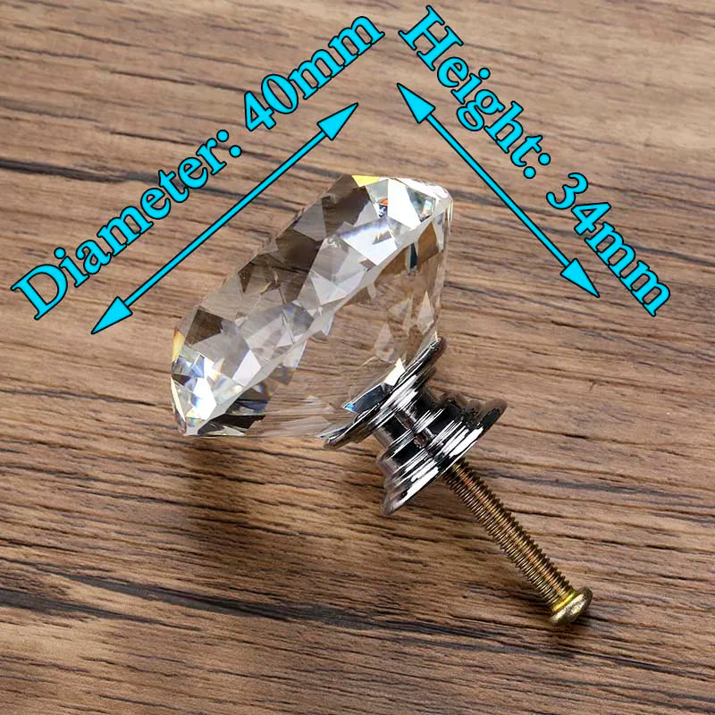 KAK 30mm Diamond Shape Design Crystal Glass Knobs Cupboard Pulls Drawer Knobs Kitchen Cabinet Handles Furniture Handle Hardware