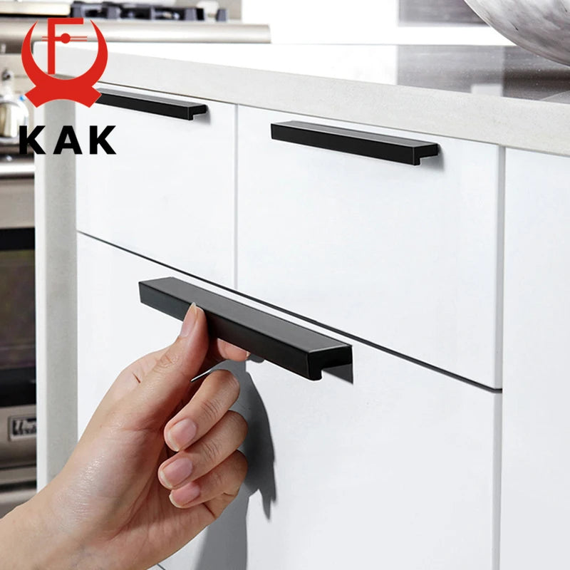 KAK Fashion Black Hidden Cabinet Handles Aluminum Alloy Kitchen Handles Cupboard Pulls Drawer Knobs Furniture Room Door Hardware