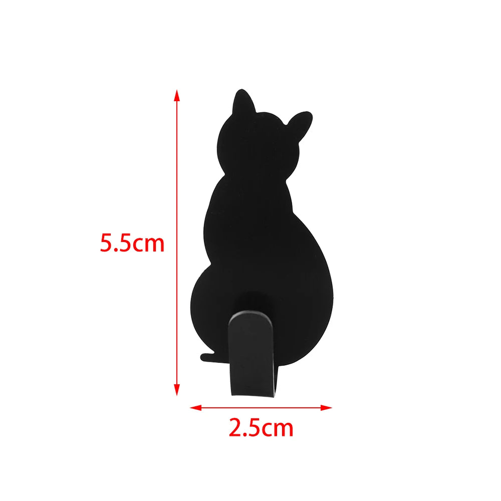 2PCS Cat Pattern Hooks Self Adhesive Cute No-Trace Rack Storage Holder Door Hanging Super Strong Hanger Bathroom Kitchen Decor