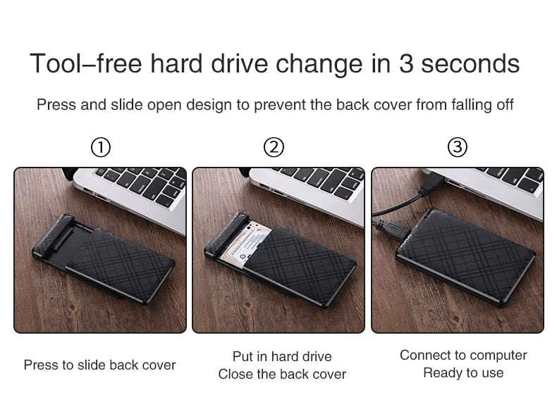 T43 Case Hd Externo USB 3 0 For 2.5 Inch SATA2 3 Hard Drive Box Mobile HDD Case With Cable Support 6TB High Speed HDD Enclosure