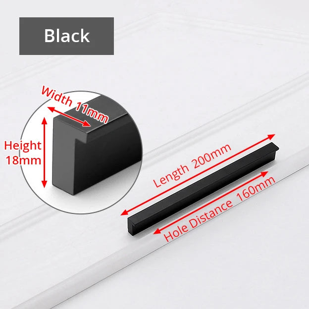 KAK Fashion Black Hidden Cabinet Handles Aluminum Alloy Kitchen Handles Cupboard Pulls Drawer Knobs Furniture Room Door Hardware