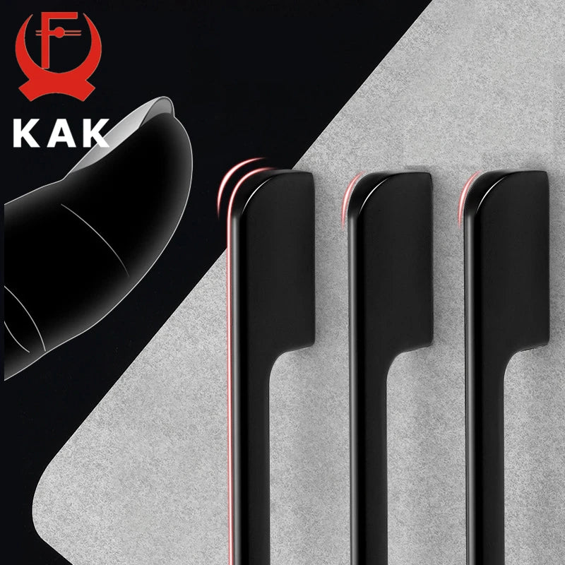 KAK Fashion Black Hidden Cabinet Handles Aluminum Alloy Kitchen Handles Cupboard Pulls Drawer Knobs Furniture Room Door Hardware