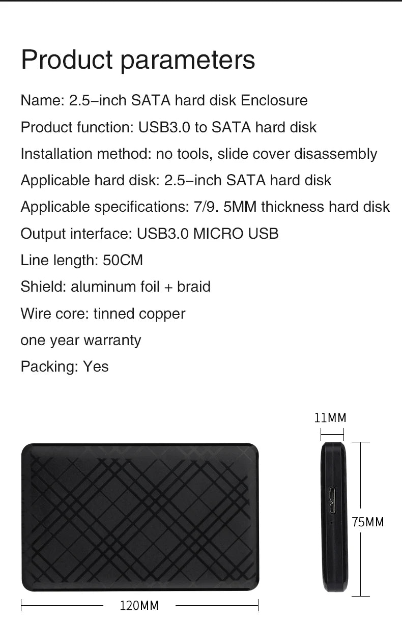 T43 Case Hd Externo USB 3 0 For 2.5 Inch SATA2 3 Hard Drive Box Mobile HDD Case With Cable Support 6TB High Speed HDD Enclosure