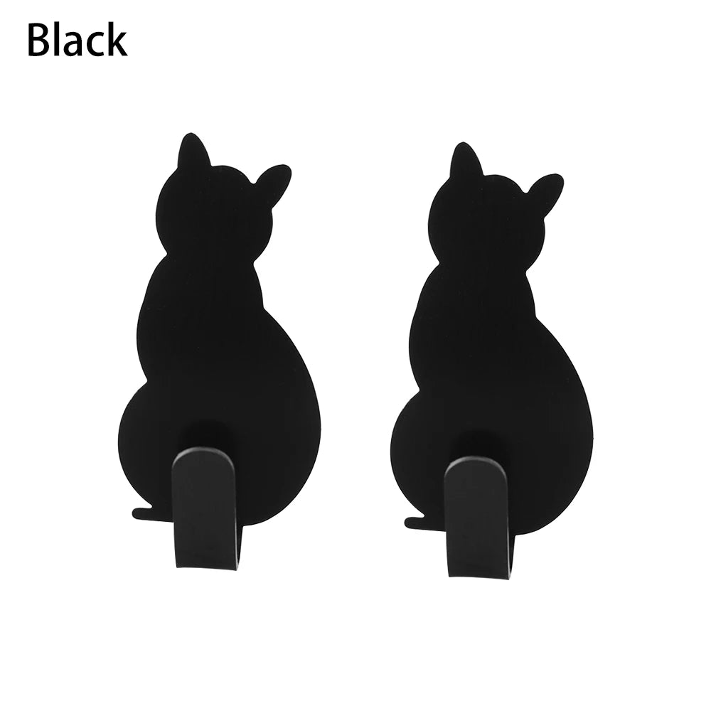 2PCS Cat Pattern Hooks Self Adhesive Cute No-Trace Rack Storage Holder Door Hanging Super Strong Hanger Bathroom Kitchen Decor
