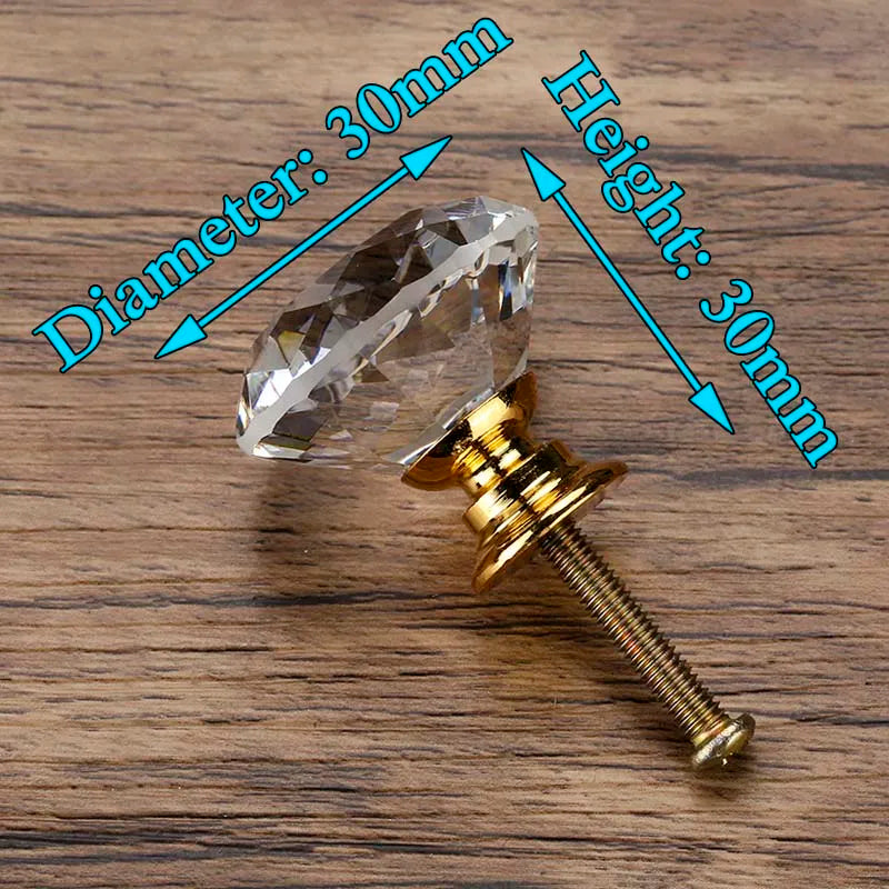 KAK 30mm Diamond Shape Design Crystal Glass Knobs Cupboard Pulls Drawer Knobs Kitchen Cabinet Handles Furniture Handle Hardware
