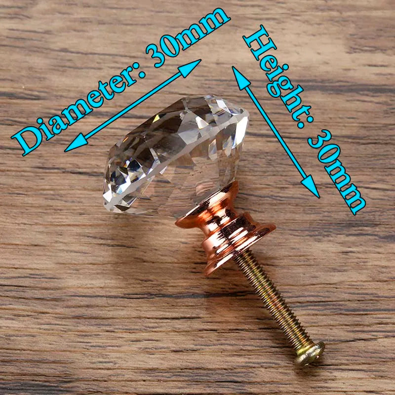 KAK 30mm Diamond Shape Design Crystal Glass Knobs Cupboard Pulls Drawer Knobs Kitchen Cabinet Handles Furniture Handle Hardware