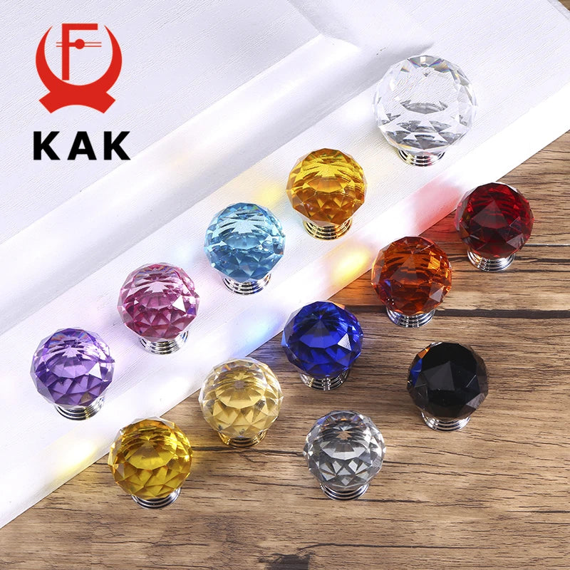 KAK Fashion Crystal Cabinet Knobs and Handles Colorful Crystal Dresser Drawer Knobs Kitchen Handles Furniture Handle Hardware