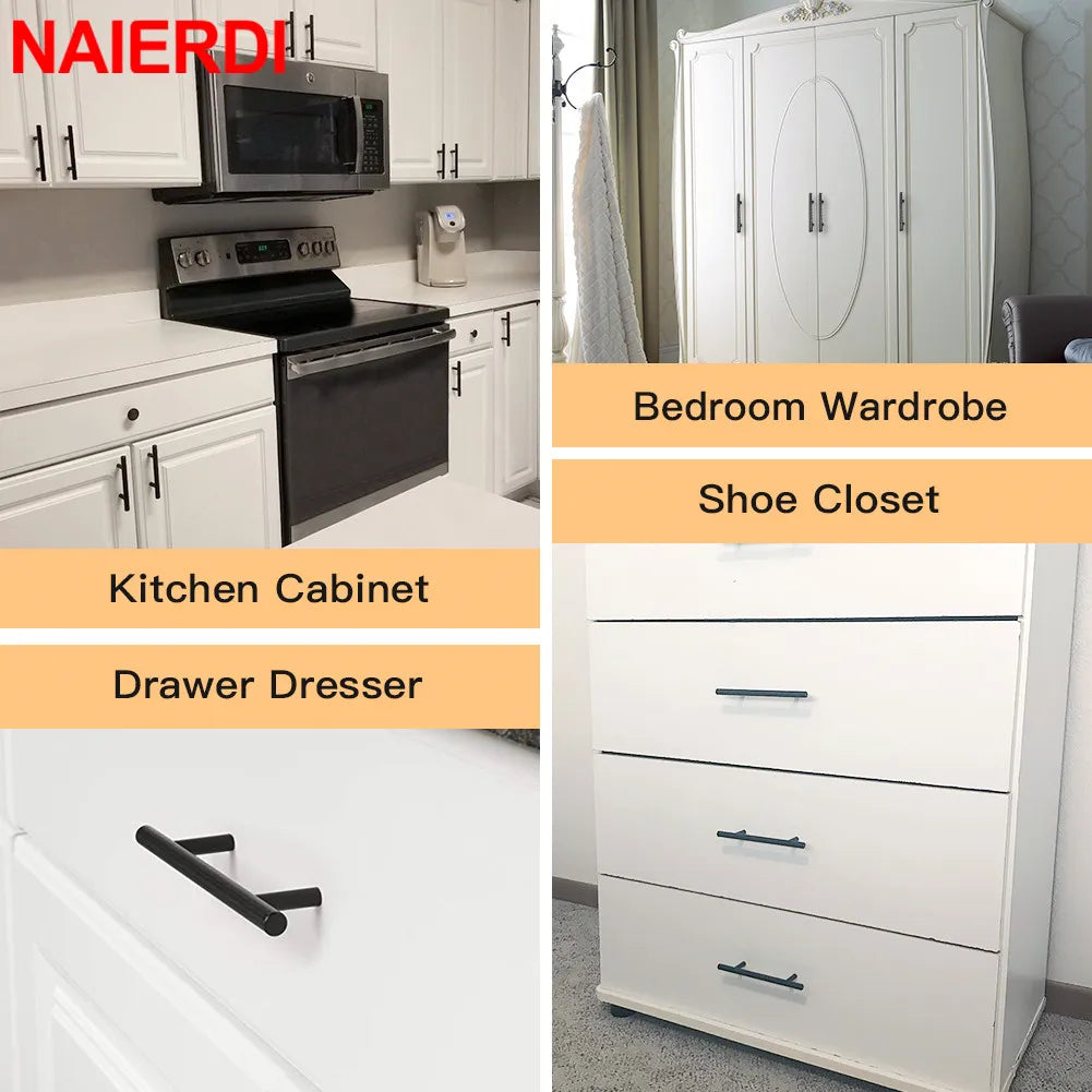 NAIERDI Stainless Steel Straight Cupboard Handles Knobs Brushed Black Gold Kitchen Door Handles Cabinet Pull Furniture Handle