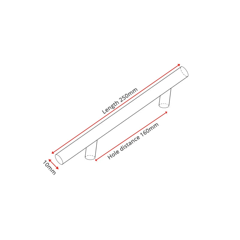 NAIERDI 2" ~ 24'' Stainless Steel Cabinet Handles Diameter 10mm Kitchen Door T Bar Straight Handle Pull Knobs Furniture Hardware