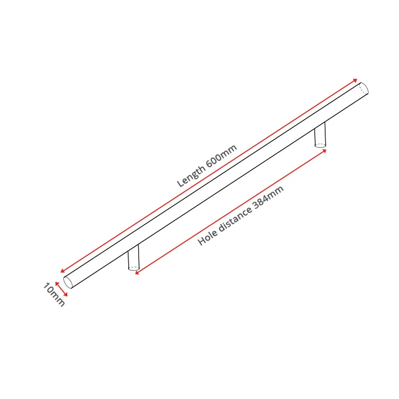 NAIERDI 2" ~ 24'' Stainless Steel Cabinet Handles Diameter 10mm Kitchen Door T Bar Straight Handle Pull Knobs Furniture Hardware