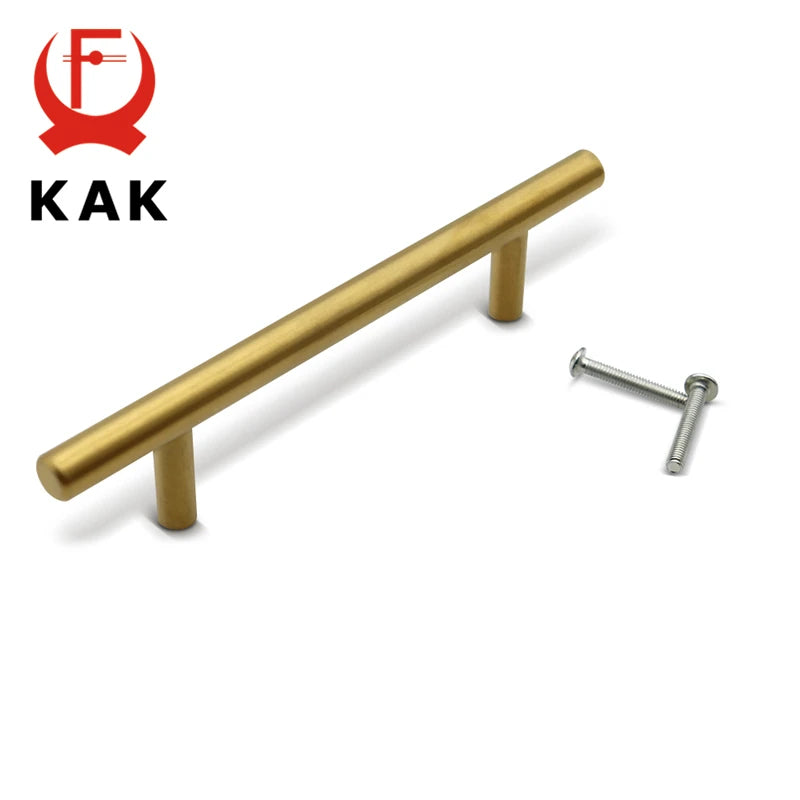 KAK 2" ~ 20'' Gold Kitchen Door T Bar Straight Handle Knobs Cabinet Pull Diameter 10mm Stainless Steel Handles Furniture Handle