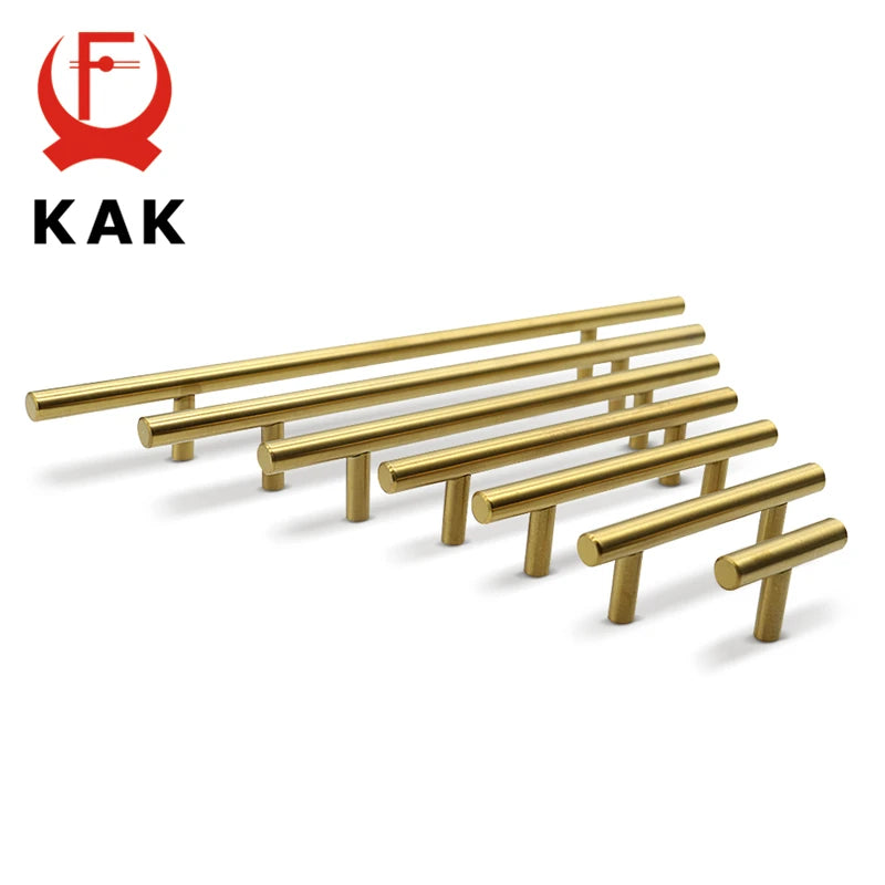 KAK 2" ~ 20'' Gold Kitchen Door T Bar Straight Handle Knobs Cabinet Pull Diameter 10mm Stainless Steel Handles Furniture Handle